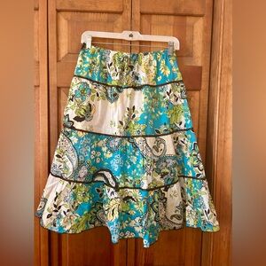 My Michelle Girl’s Sz 12 Boho Cotton White Green & Blue Paisley Patterned Skirt